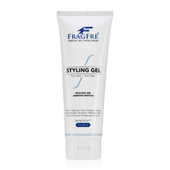 FRAGFRE Firm Hold Hair Gel unscented bottle demonstrates fragrance-free styling.