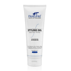 FRAGFRE fragrance-free styling gel bottle demonstrates fragrance-free formula for sensitive skin styling