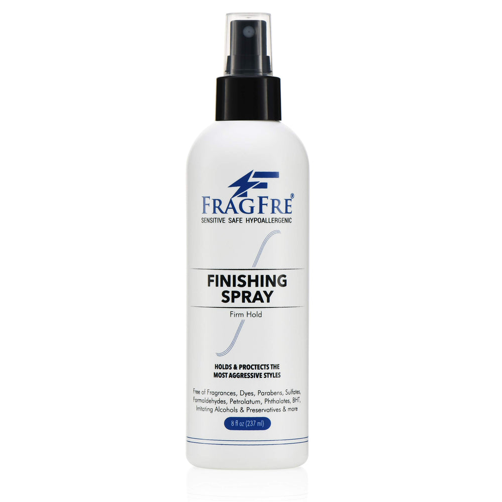 FRAGFRE hair finishing spray bottle front highlights firm hold and gloss.