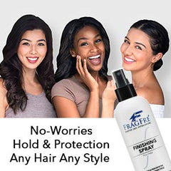 FRAGFRE hair finishing spray on hair shows volume and bounce.