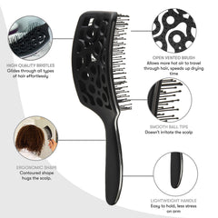 FRAMAR curved brush design cushions the scalp for comfortable blow drying.