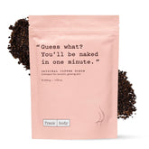 Frank Body Original Coffee Scrub jar close-up illustrating exfoliation action for smoother skin.
