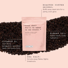 Frank Body Original Coffee Scrub texture close-up highlighting grainy exfoliation for smoother skin.