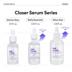 FRANKLY Closer Serum on the face demonstrates smoothing and pore-minimizing use.