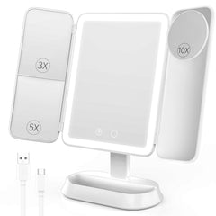 FRANO tri-fold makeup mirror with lights, front view for accurate makeup in any lighting.