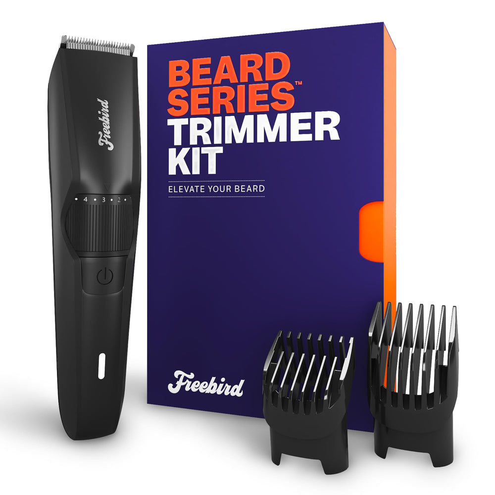 Freebird BeardSeries Trimmer in hand for precise grooming and defined lines.