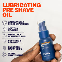 Freebird pre-shave oil bottle close-up with sandalwood scent