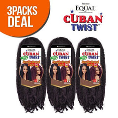 Freetress Equal Cuban Twist 16in 3-pack photo highlights protective styling and added length