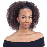 FreeTress Equal drawstring pony closeup shows natural sheen for everyday protective styling.