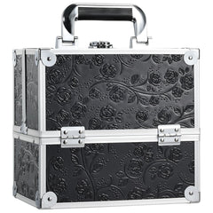 FRENESSA makeup train case closed in black floral, organized travel-ready.
