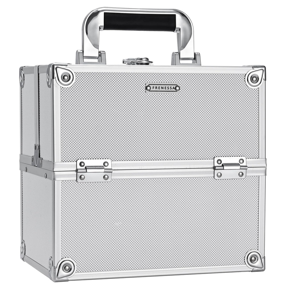FRENESSA makeup train case exterior bright silver for portable organization on the go