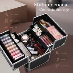 Frenessa makeup-train-case open tray displays 4-tier organization for easy access