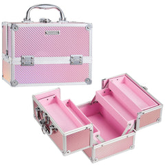 FRENESSA Mermaid Pink makeup train case front view, compact travel companion for tidy cosmetics