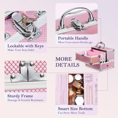 FRENESSA Mermaid Pink makeup train case with lock demonstrating secure travel storage