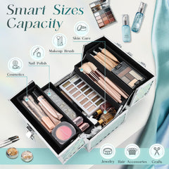 Frenessa Renessa makeup train case open tray shows four-tier organization