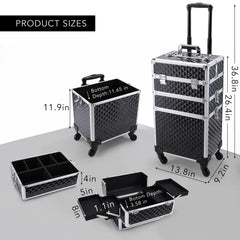 FRENESSA rolling makeup case side view highlights large storage and portable mobility
