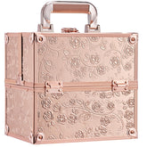 Frenessa rose gold floral makeup case front view for organized cosmetics