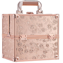 Frenessa rose gold floral makeup case front view for organized cosmetics