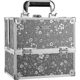 FRENESSA silver floral makeup case front view for travel-ready organization.