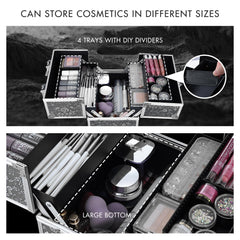 FRENESSA silver floral makeup case open tray shows organized compartments.