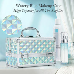 Frenessa train case with mirror top tray open for quick makeup reach
