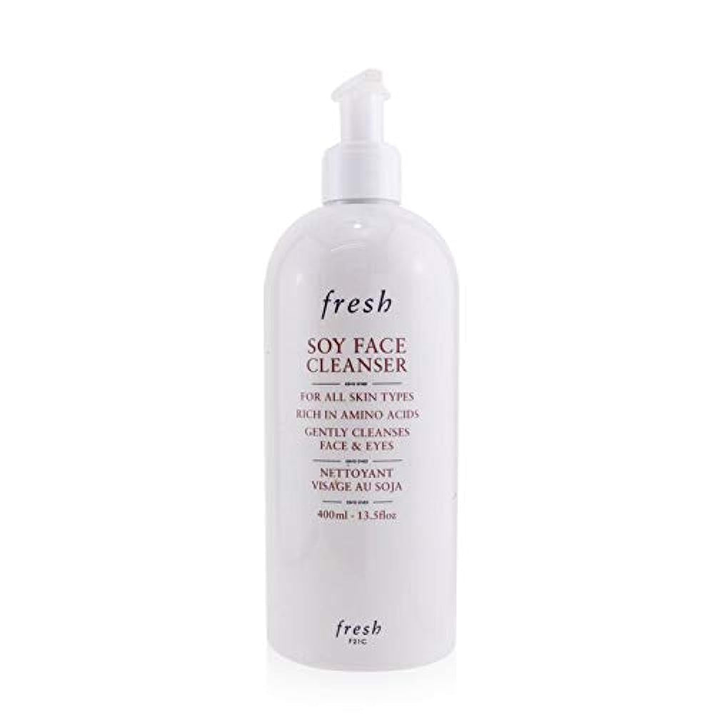 Fresh Soy Face Cleanser bottle on bathroom counter for gentle daily cleansing.