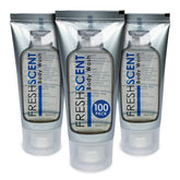 Freshscent 1oz body wash tubes in case display for hotel amenities and easy stocking.