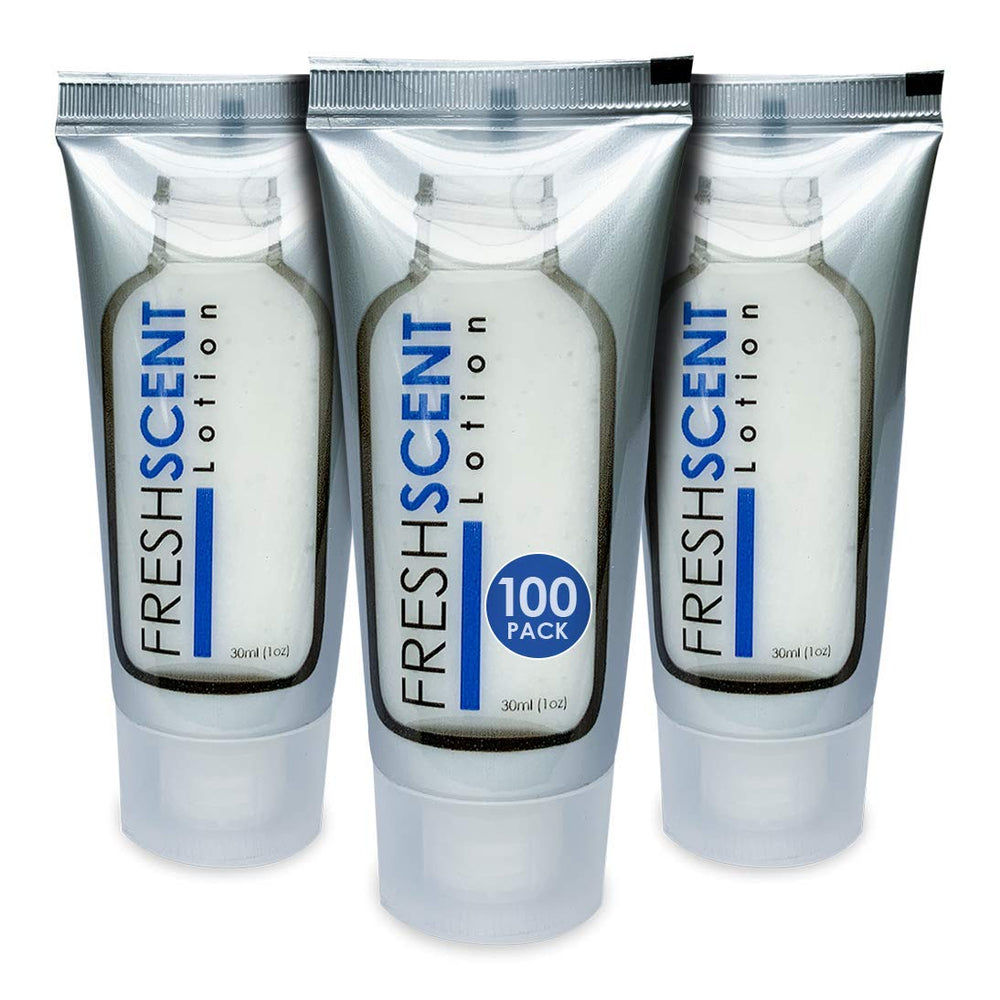 Freshscent lotion 1oz tubes packaged for bulk hospitality distribution.