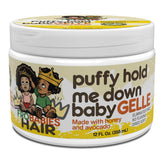 FroBabies Hair Puffy Hold Me Down Baby Gelle bottle shows soft-hold moisture.
