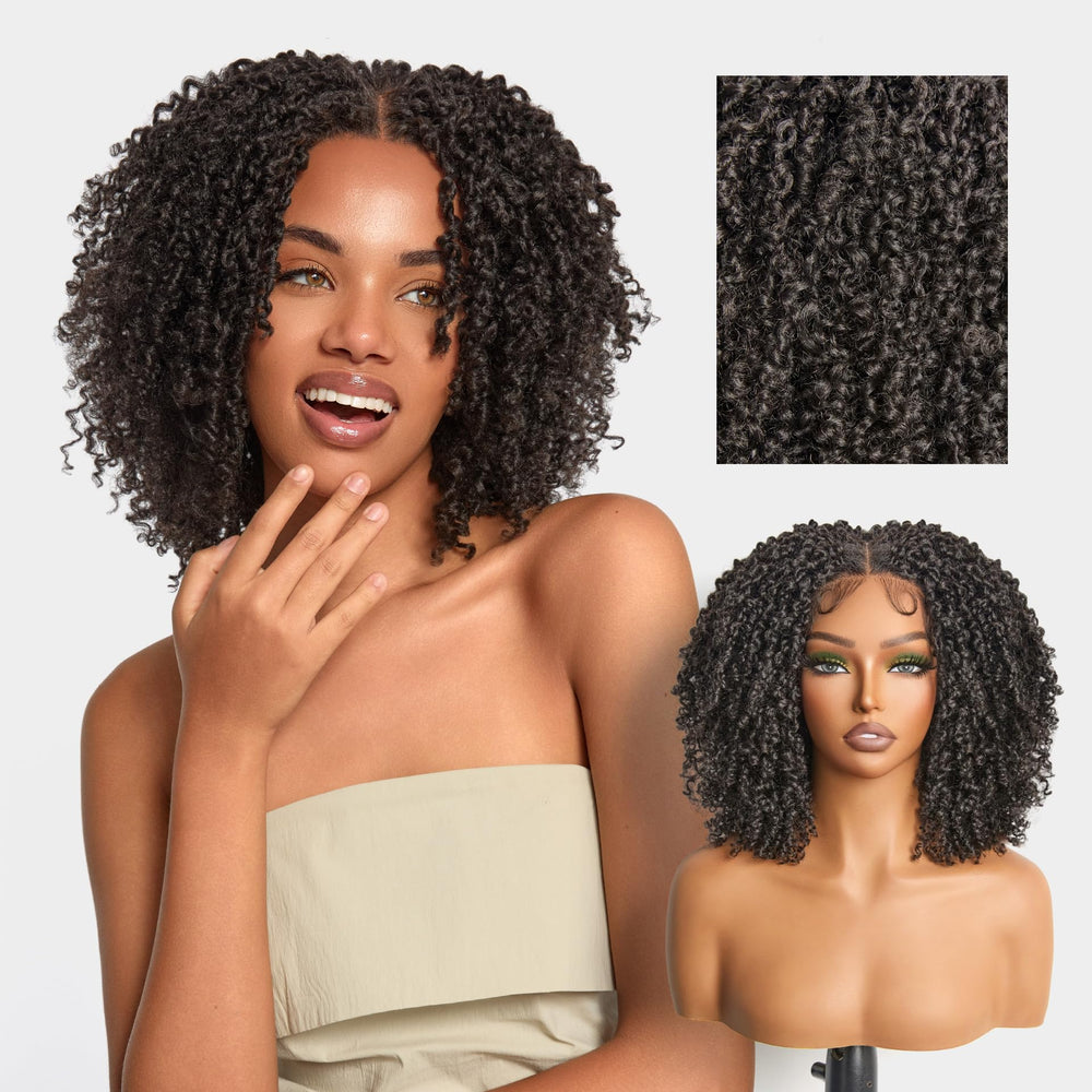 Frodio Veralux fiber 12-inch front wig close-up shows natural texture for everyday wear.