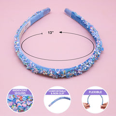 FROG SAC 4 thin headbands rainbow sequin ready for playtime, adding colorful flair.