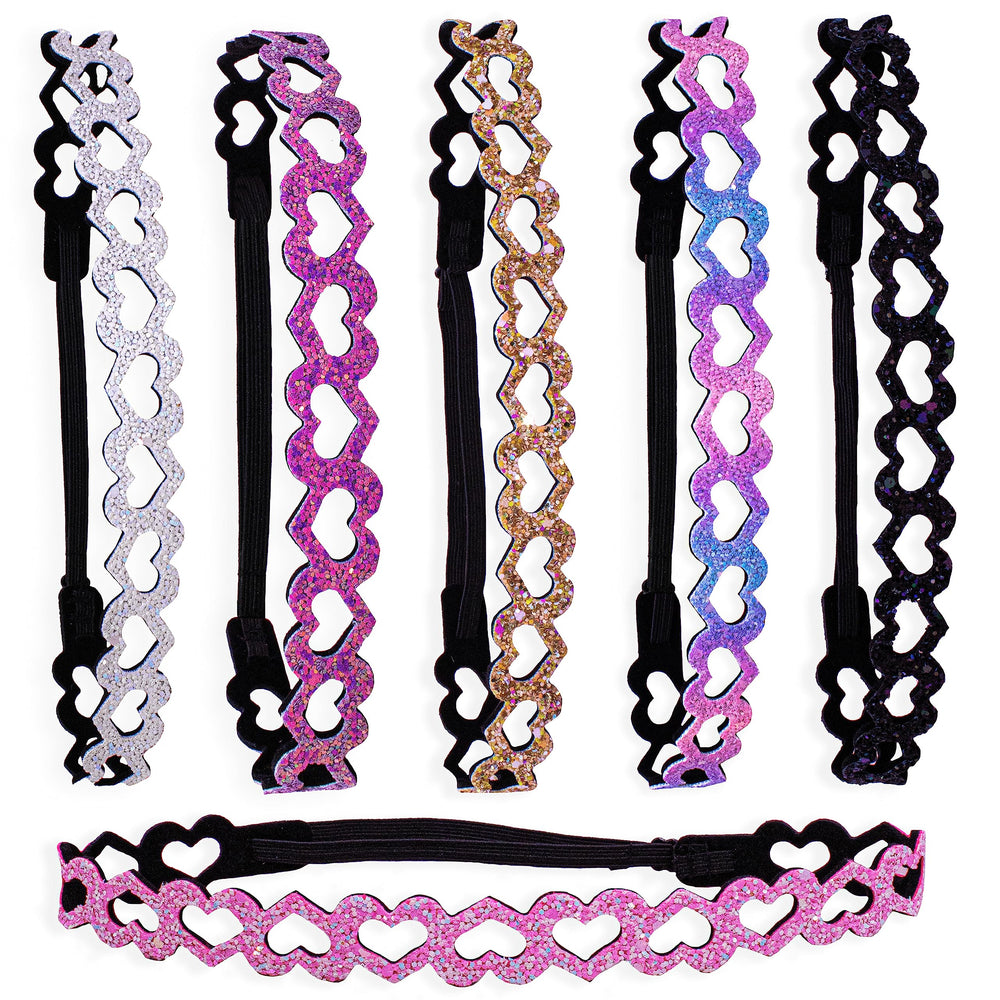 FROG SAC 6 glitter headbands pack closeup shows secure fit for activities