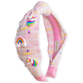 FROG SAC knot headband pink tweed close-up with beaded embellishments for chic styling
