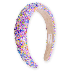 FROG SAC Rainbow Sequin Headband padded front view offers sparkle and all-day comfort for kids.
