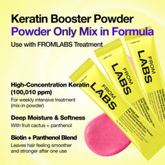 FromLabs booster powder scoop close-up showing fine keratin mix-in.