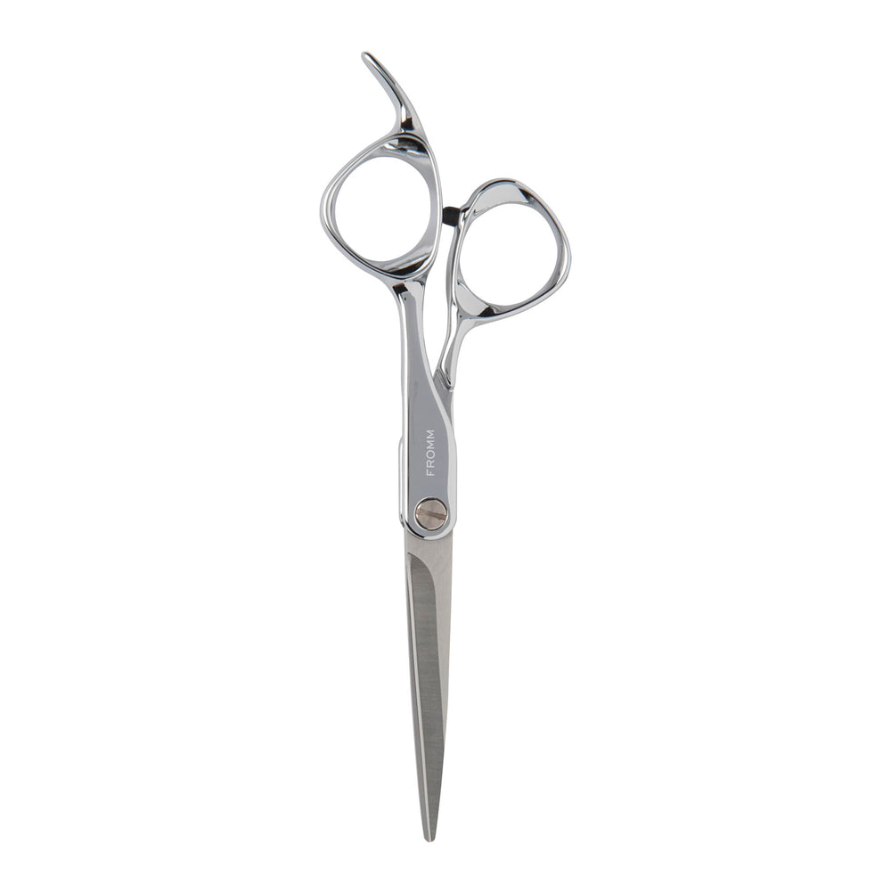 Fromm Professional Explore polished silver hair scissors close-up blade for precise cuts