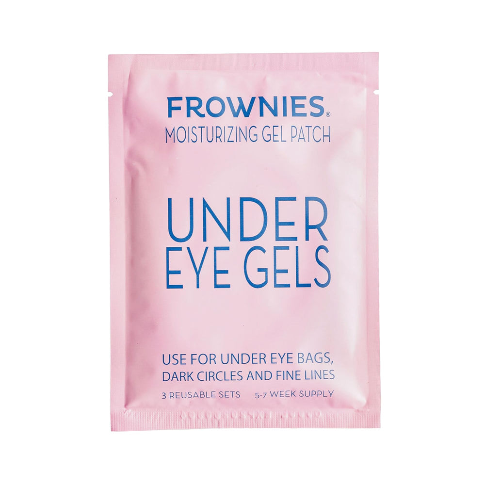 Frownies under-eye gel patches packaging shows convenient, on-the-go soothing eye care.