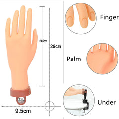 FU SHEN Nail Practice Hand in flexible pose demonstrates adjustable position for practice.
