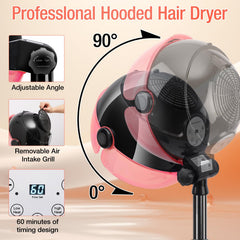 Fuehomue hooded dryer operates quietly for focused styling sessions.