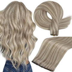 Full Shine 22in ash blonde highlight weft shown for natural blend and movement