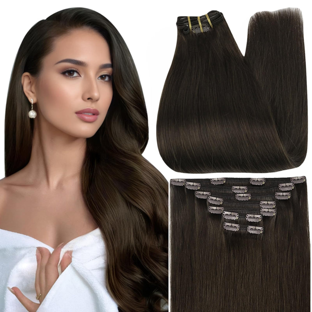 Full Shine clip-in extensions packaged close-up highlighting real hair quality for natural blend
