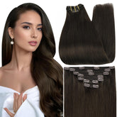 Full Shine clip-in extensions packaged close-up highlighting real hair quality for natural blend