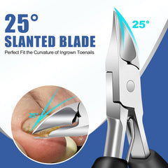 FUMAX wide-opening nail clippers showing 15mm mouth for thick nails