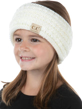 Funky Junque Exclusives Kids Ear Warmer Headband Ivory closeup highlighting fleece lining for cozy warmth
