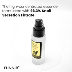 Funnir Snail Mucin 96% Essence application demonstrates simple daily skincare steps.