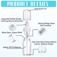 Funtery foam bottle transparent lid prevents spills during transit.