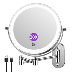 FUNTOUCH 2500mAh rechargeable lighted bathroom mirror with extended arm for flexible grooming.
