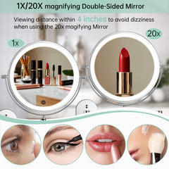 FUNTOUCH 8-inch double-sided mirror with 1x/20x magnification for precise eyeliner.