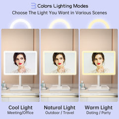 FUNTOUCH 96-LED lighting setup brightens dark areas for precise makeup application.