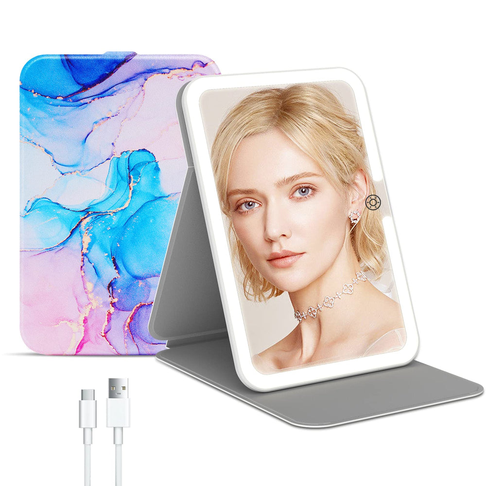 FUNTOUCH rechargeable travel mirror with leather cover provides elegant protection on the go